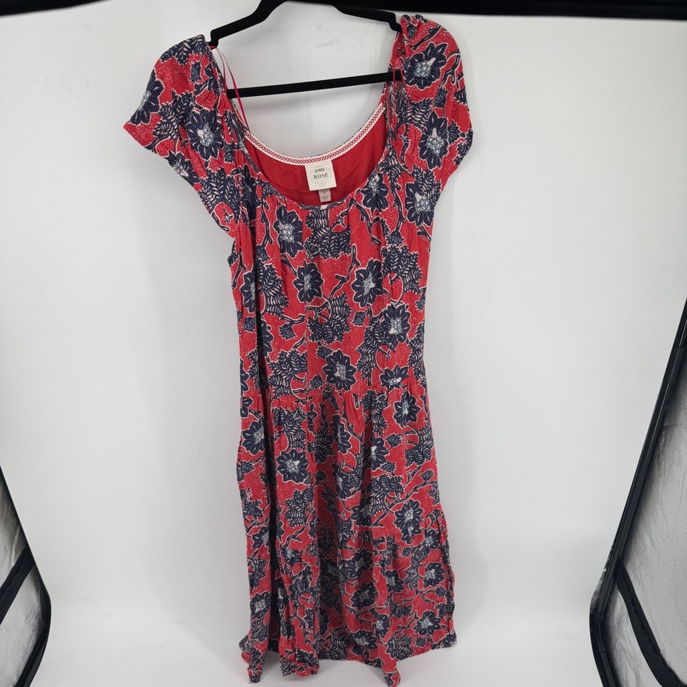 Knox Rose Red Floral Boho Midi Dress Scoop Neck Flutter Sleeve RN17730 Small